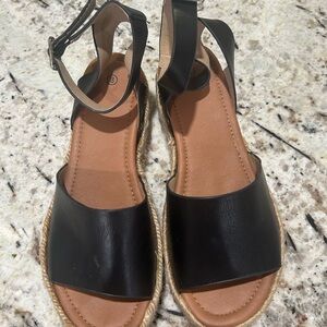 Stanley Black Espadrille Shoes with Jute Trim